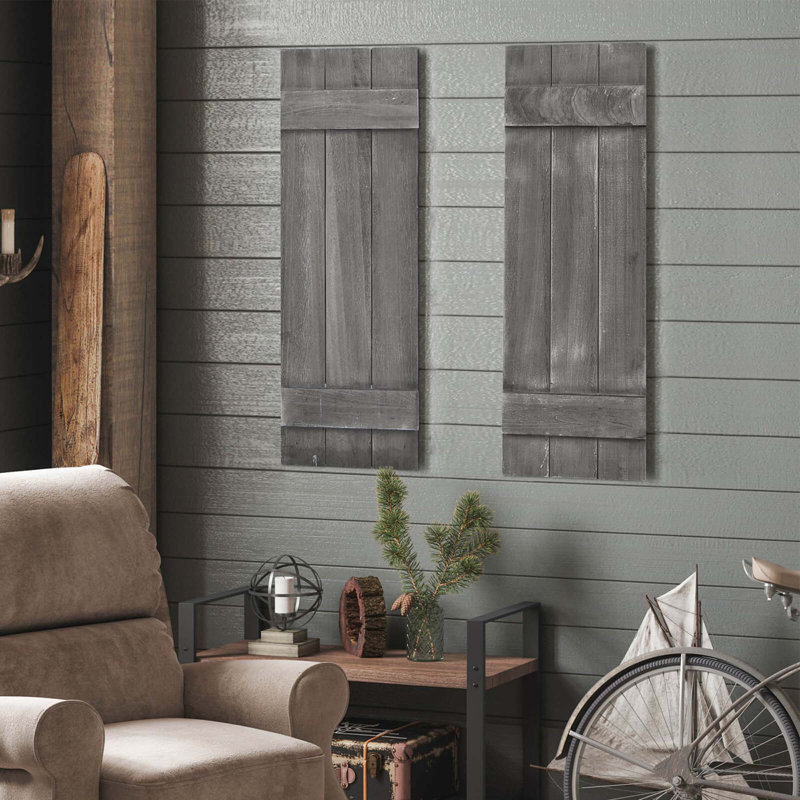 Costway Window Shutter Set Of 2 Reclaimed Wall Decor With Antiqued Surface, Dark Grey