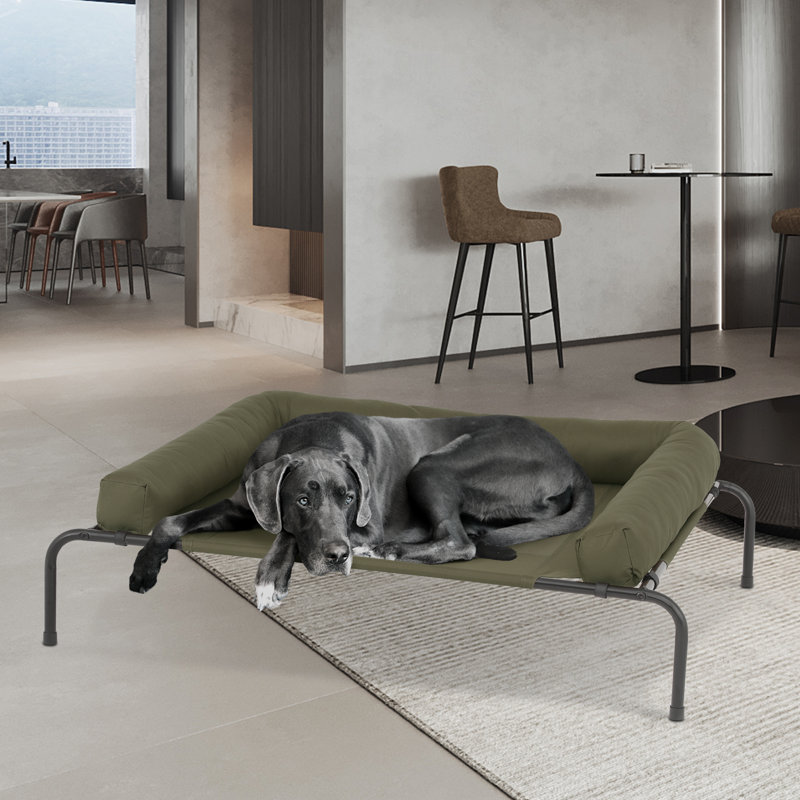 Portable Elevated Pet Bed Dog Cot Bed With Removable Bolster, Extra Small (35.5" W x 25.5" D x 7.5" H), Dark Green