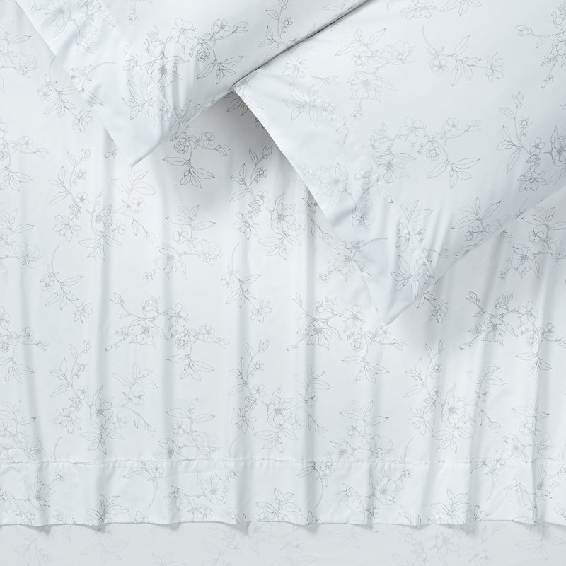 Floral Microfiber Percale Sheet Set, Queen Sheet Set with 2 Pillowcases