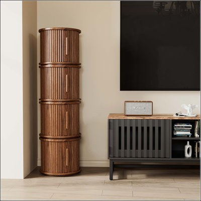 Ensemble de 4 tables basses rondes avec rangement à porte coulissante et design cannelé