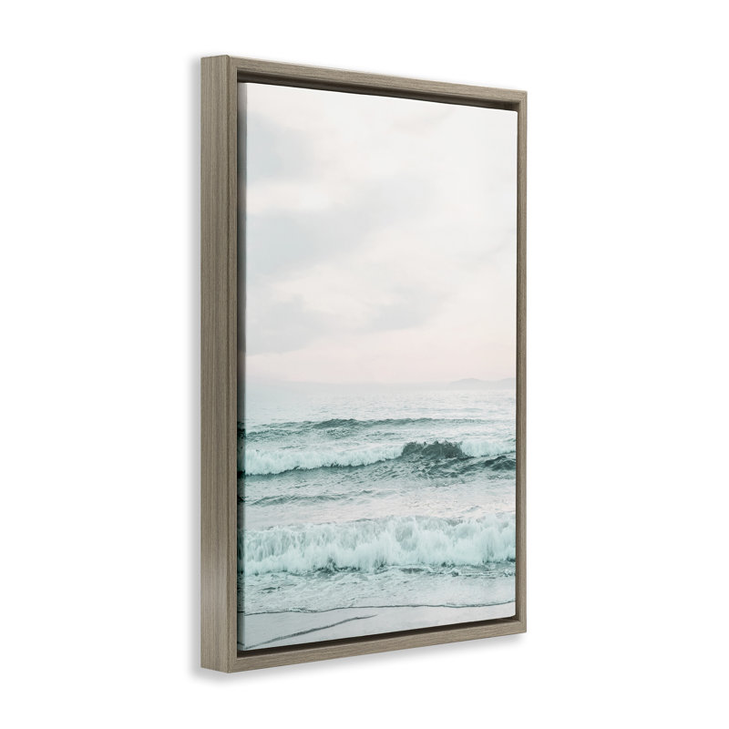 Toile flottante bleu sarcelle avec marée de mer par Sissi et Seb, H 31 po x l 21 po, Cadre flottant orme Montalcino