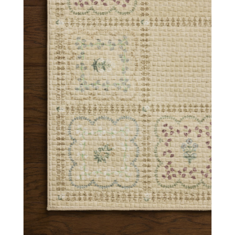 Rifle Paper Company x Loloi Orchard Natural / Multi Machine Washable Area Rug, Rectangle 7'6" x 9'6", Natural/Multicolor