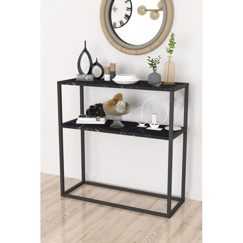 Aigar 90cm Solid Wood Top Console Table, Black/Black