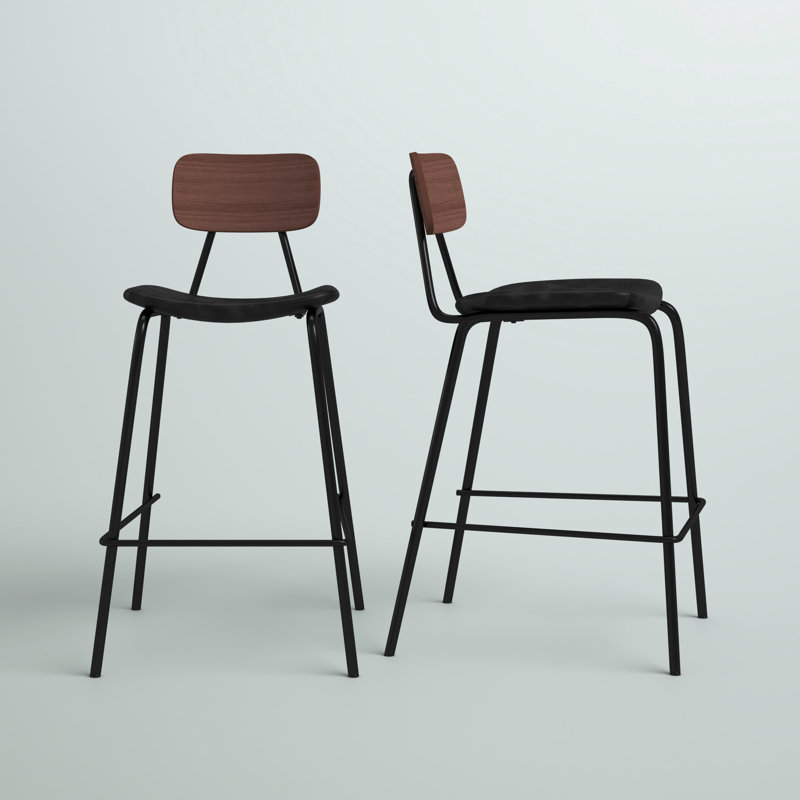 Buda Upholstered Counter Stool with Metal Frame, Charcoal, Walnut, Counter Stool (24” Seat Height)