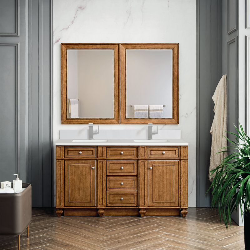 Bristol 60'' W Double Vanity, White Zeus, Single-Hole, Saddle Brown