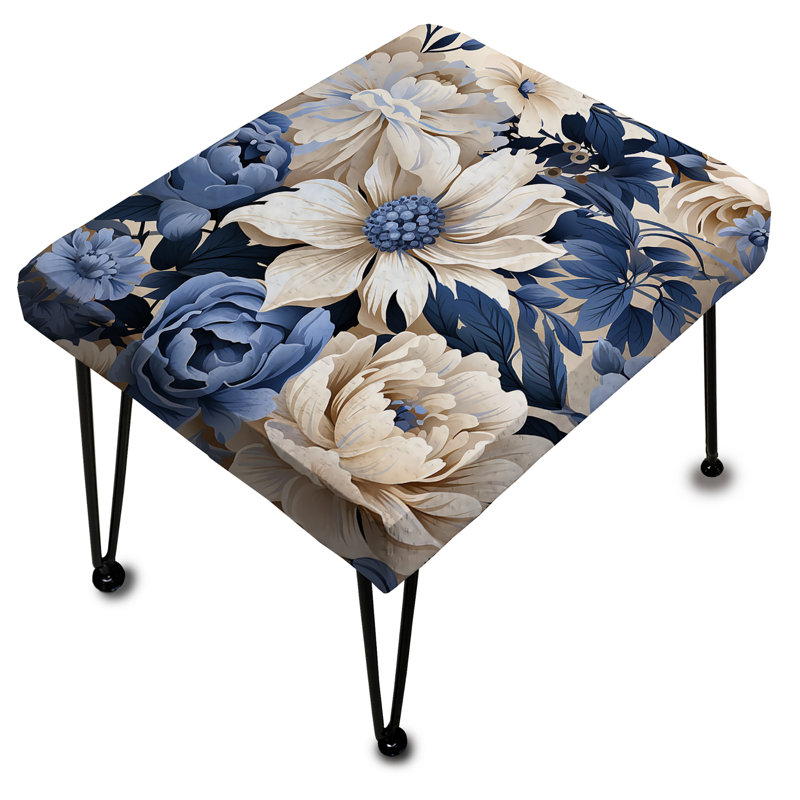 Beige And Blue Farmhouse Floral Pattern I - Floral Rectangle Ottoman