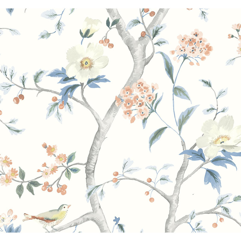 Floral Trail Chinoiserie Peel And Stick Wallpaper, Pink