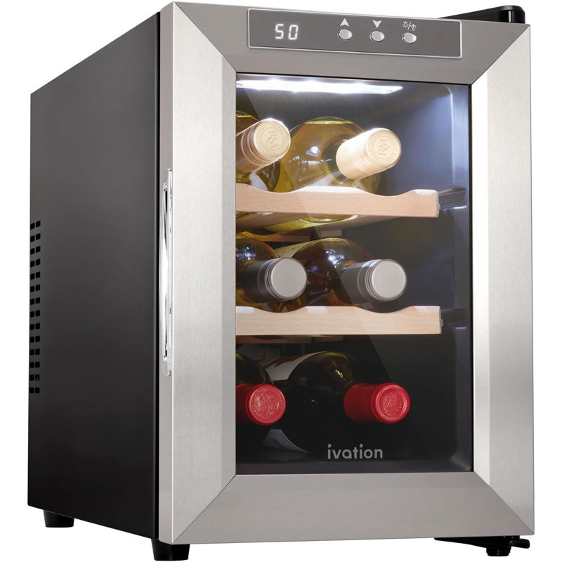 Refroidisseur à vin thermoélectrique horizontal pour 6 bouteilles Ivation, réfrigérateur à vin autoportant très silencieux - Acier inoxydable