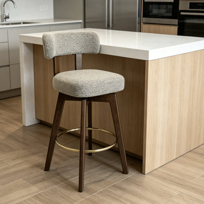 Tabouret de bar pivotant rembourré avec structure et repose-pieds en bois