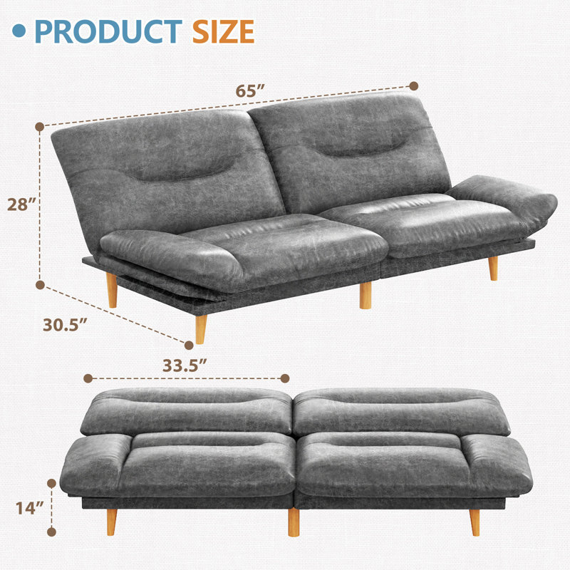 Canapé FUTON avec côtés et dossier réglables, Gris