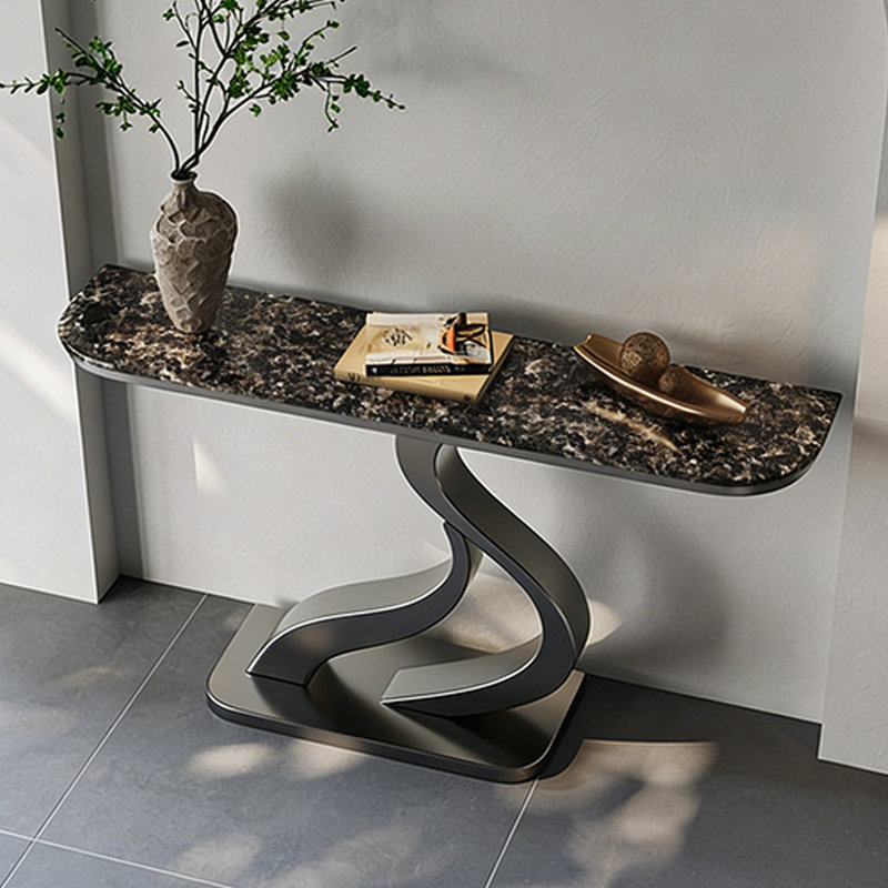 Console luxueuse de style italien, Noir, Gris foncé, 33,5 po H x 63 po L x 15,7 po P