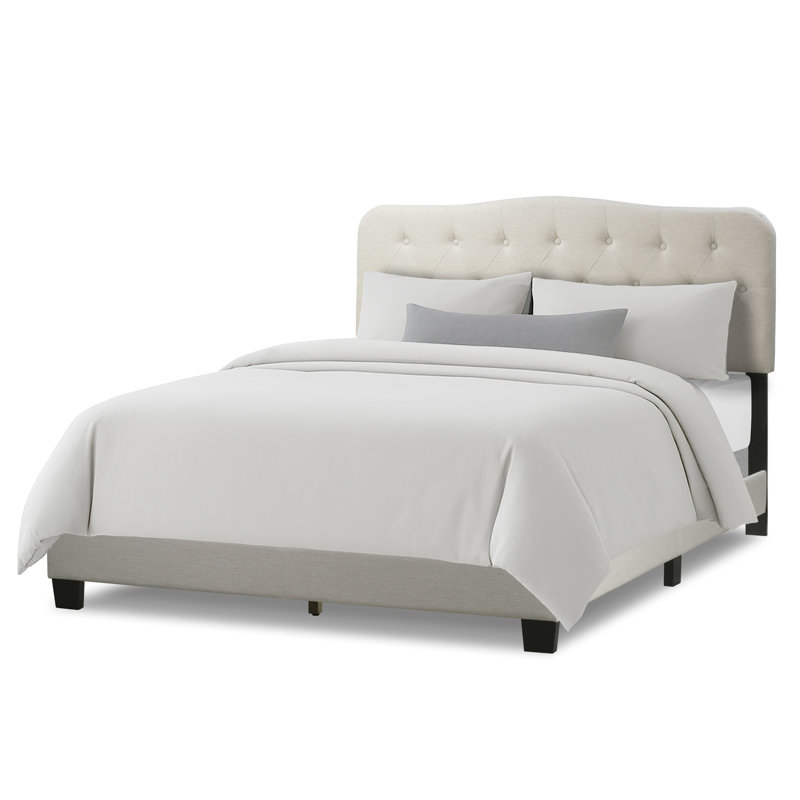 Upholstered Standard Bed, Queen, Beige Linen
