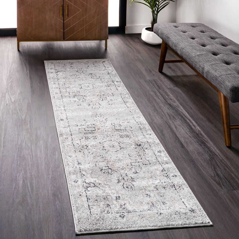 Tapis gris clair tissé à la machine Edwa, Tapis de couloir 2 pi x 6 pi