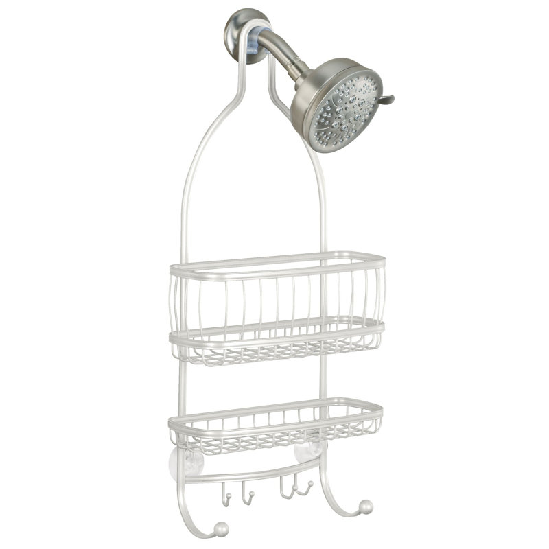 Pearl White Metal Hanging Shower Caddy with Hooks