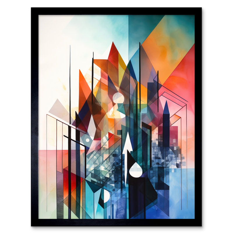 Fractal Light Shapes Low Polygon Abstract Rainbow - Single Picture Frame Print