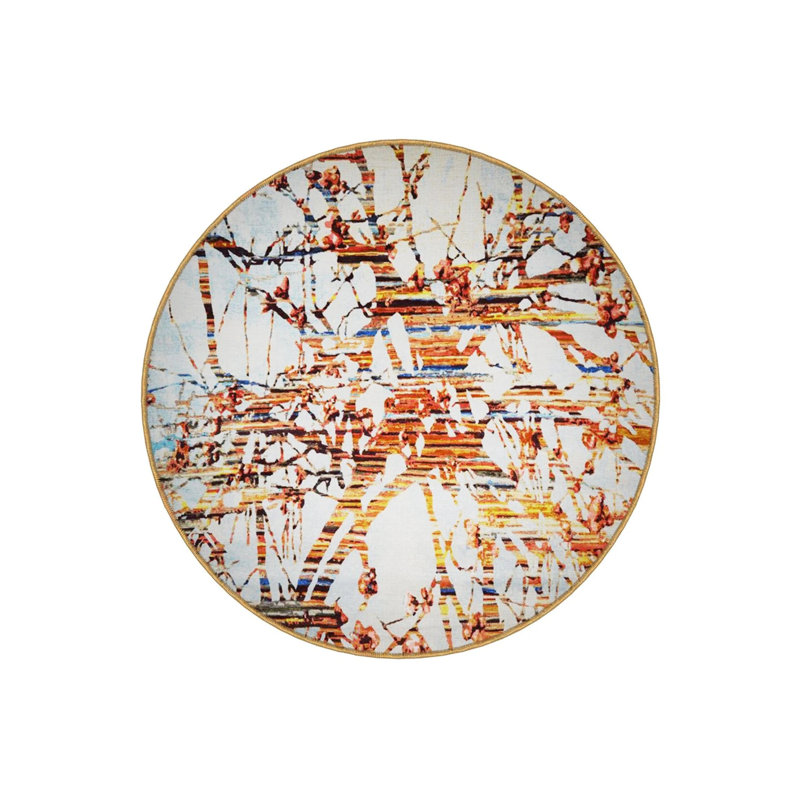 Multicolored Abstract Paint Spray Pattern Round Woven Base Modern Decorative Rug, Round 4'