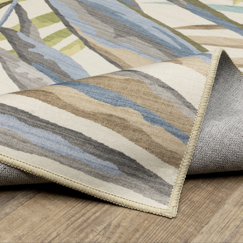 Rectangle Desdemona Floral Machine Woven Polyester Area Rug in Blue/Beige/Green, Rectangle 2' x 3'