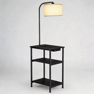 48,43 po Lampe de chevet moderne à DEL avec abat-jour tambour en lin et station de charge