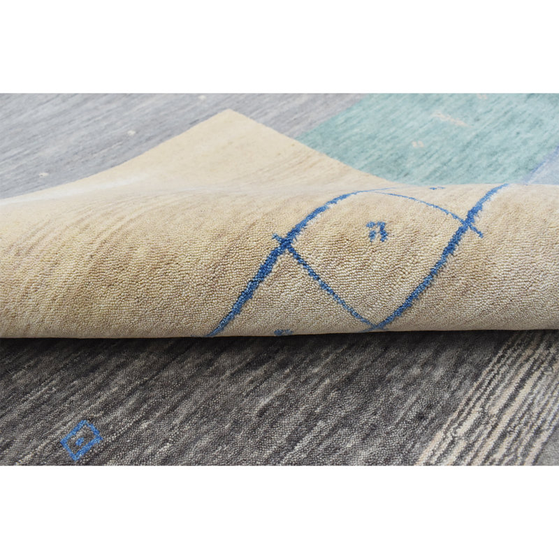 Wool Striped Area Rug in Blue/Cream/Gray, Rectangle 6' x 9'