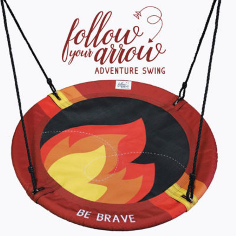 Red and Black Fabric Adventure Saucer Swing with Mounting Chains