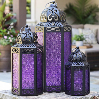 Moroccan Candle Lantern Decorative Set for Floor, Ramadan Decorations, Indoor Home Decor, Outdoor Patio or Porch, Weddings