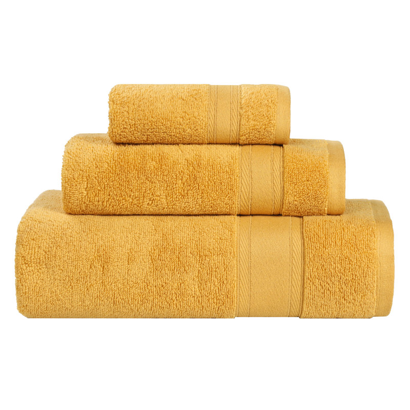 Belmont Zero Twist Cotton Medium Weight Soft Absorbent, Gold, 3 Piece Towel Set