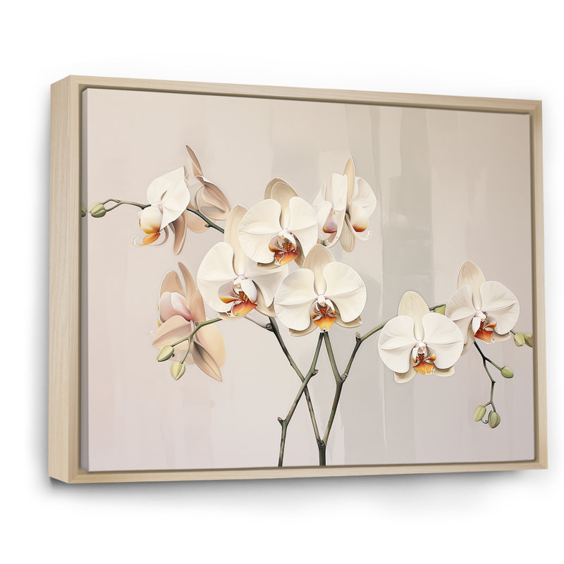Orchidées beiges tranquillité VI sur toile, Cadre naturel flottant, 16" H x 32" W