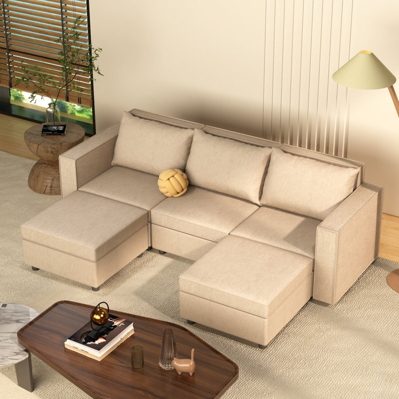 Dulvert 90" W 5 Piece Upholstered Modular Sectional Ottoman Sofa With Storage