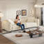 Canapé-lit 97,7 po en velours rembourré, très grand canapé-lit gigogne 4 places avec 2 coussins, beige-1192307160