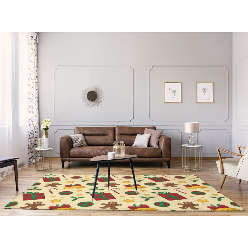Tapis jaune/rouge/vert fait main, Rectangle 9 pi x 12 pi