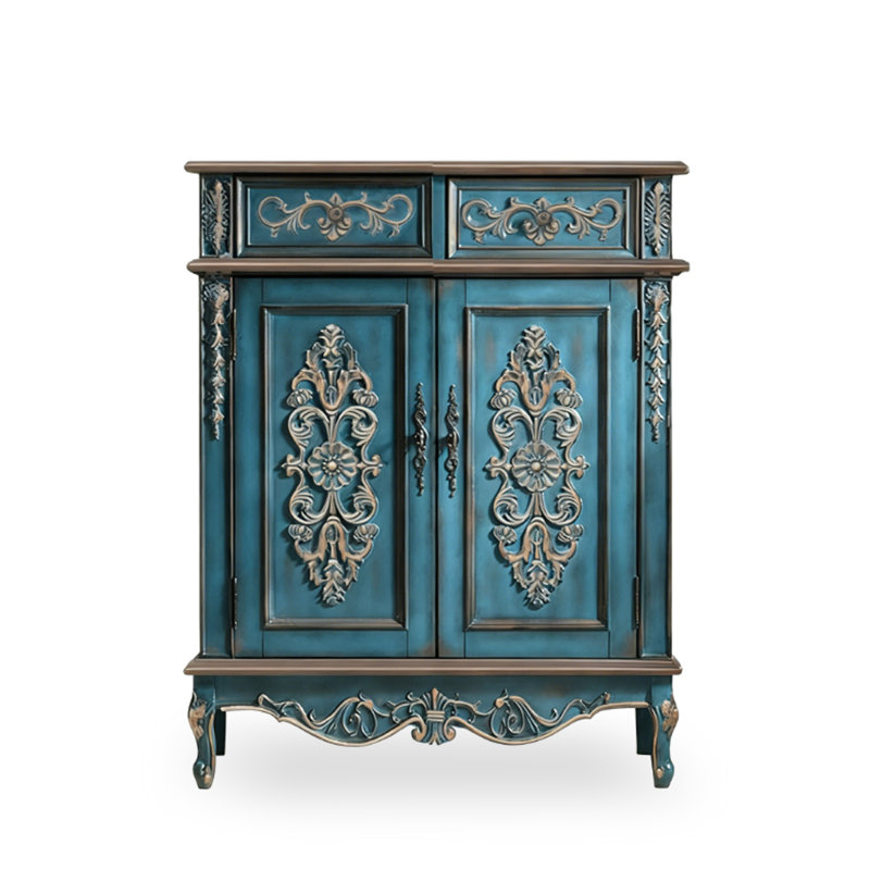 Banc de rangement bleu en bois manufacturé