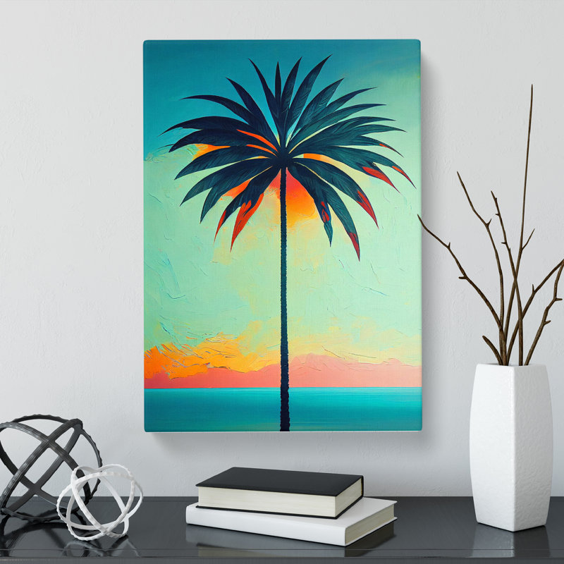CAN-V0523-1709X Palm Tree Palette Knife 1 Piece Wrapped Canvas Wall Art, 50cm H x 35cm W