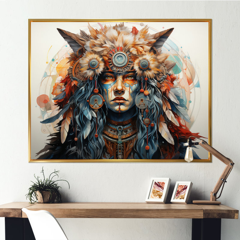 Art amérindien Visions Of Shamans I - Art amérindien, art encadré, 12" H x 20" W, Cadre flottant doré