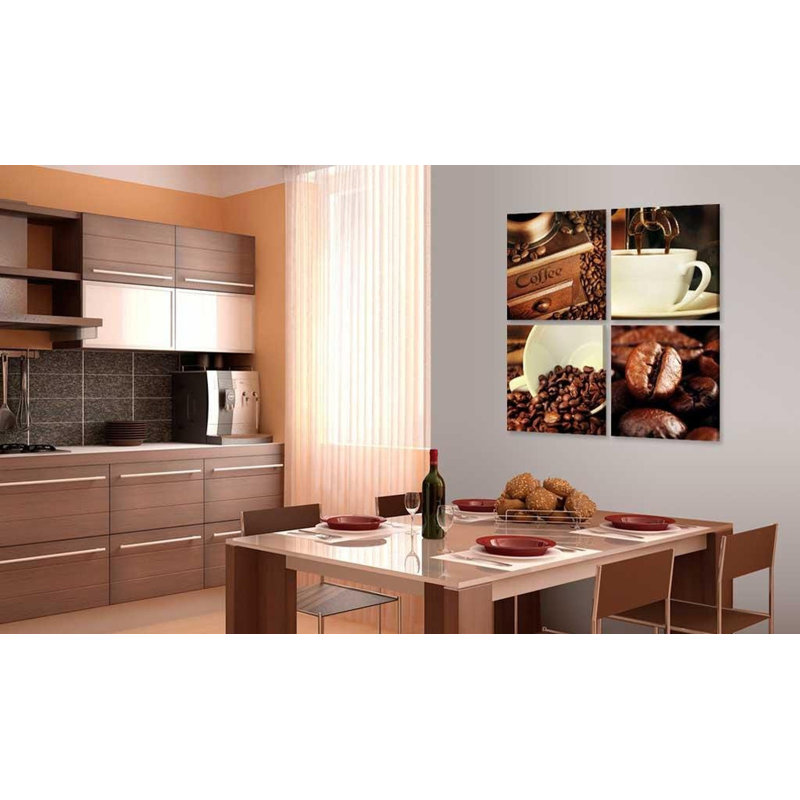 Dégustation de café sur toile, 4 pièces, H 16 po x l 16 po x P 0,7 po