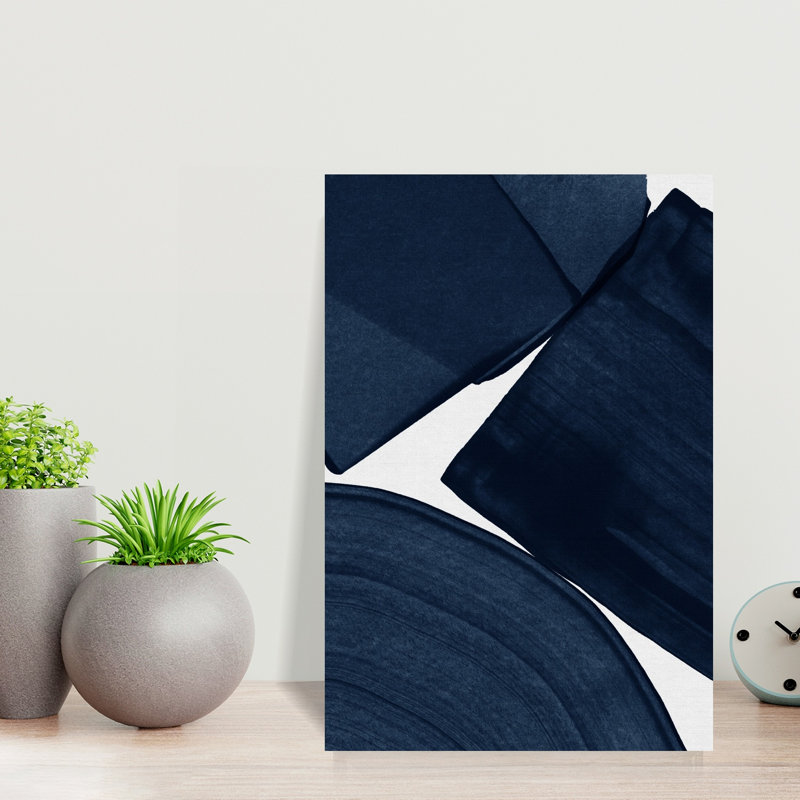 Navy Abstract Strokes Abstract Contemporary Wall Art Print 1 Piece Wrapped Canvas Wall Art, 45.72cm H x 30.48cm W