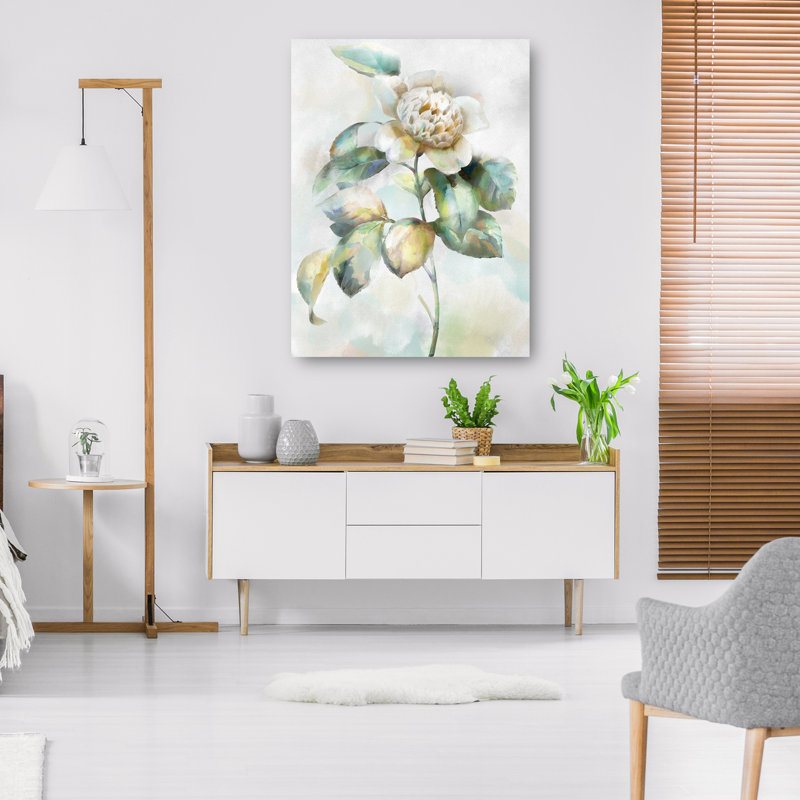 Large Botanical Canvas Art Print in Soft Pastel Colors