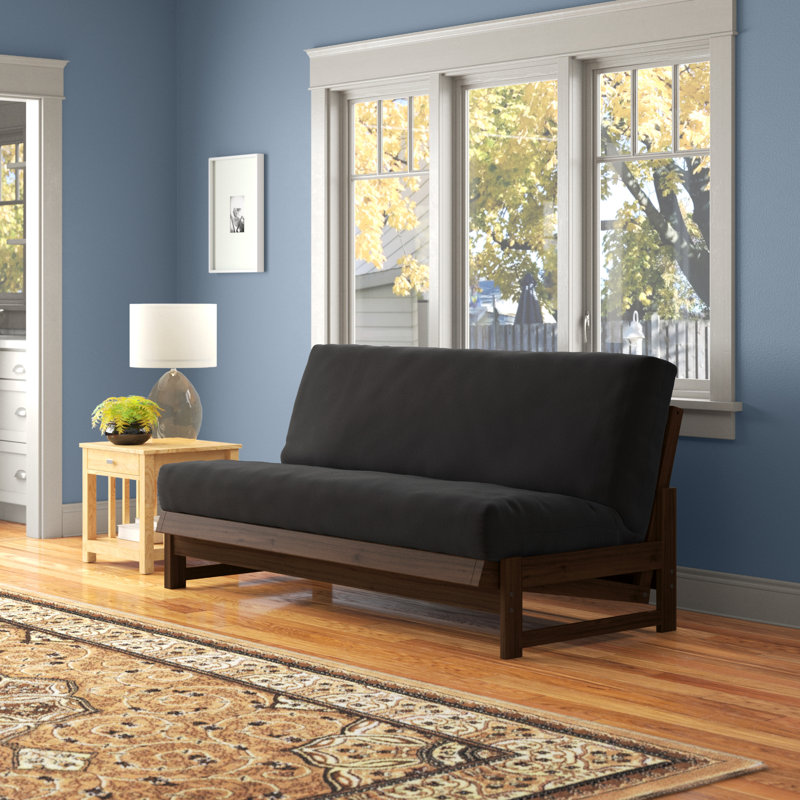 Stratford Full / Double 74'' Upholstered Futon And Mattress, Black Polyester Twill