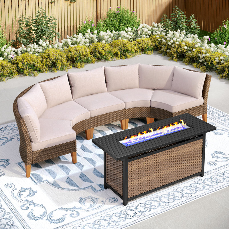 Ensemble de conversation d'extérieur pour 5 personnes avec coussins Argyri, Beige, Oui