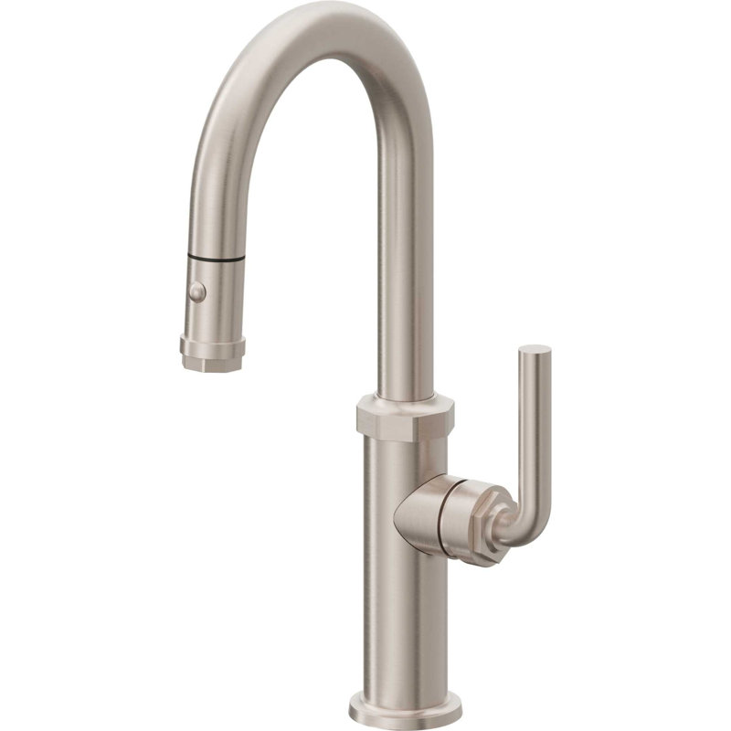 Robinet de bar et de préparation à bec rétractable avec pulvérisateur à bouton Descanso, Polished Brass