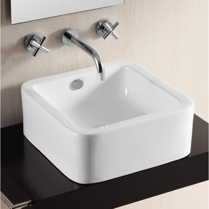Caracalla Ceramica II 16.54'' Glossy White Ceramic Square Bathroom Sink with Overflow