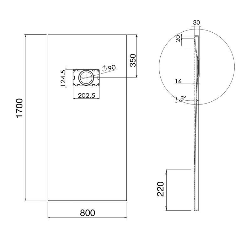80mm W 0.3mm D Rectangular Shower Tray