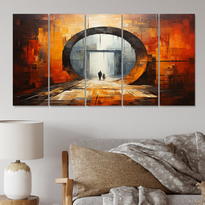 Orange Tunnel Interwoven - art mural de salon - 5 panneaux égaux