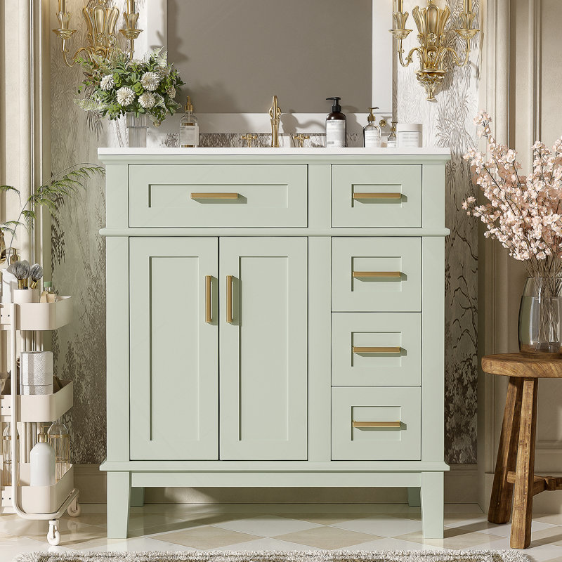 Bathroom Vanity with Resin Sink, 30", Green