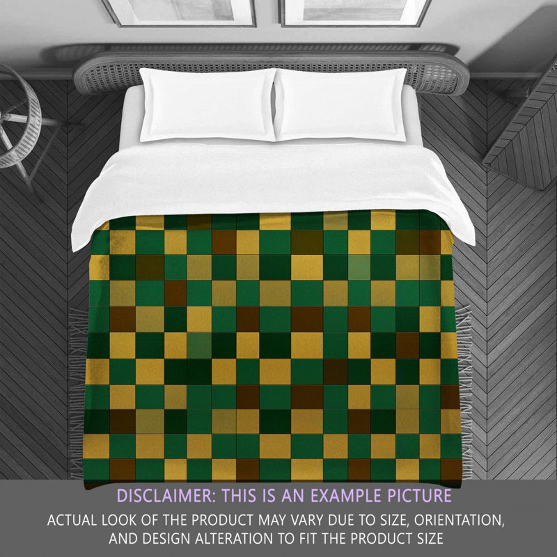 Machine Printed Comforter, Queen Comforter, Gold/Green Checkered