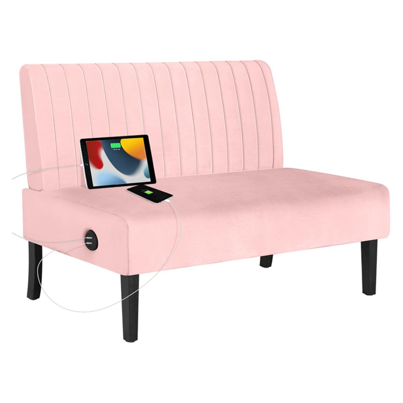 43”W Uphostered Bench, Loveseat Dining Banquette, Pink