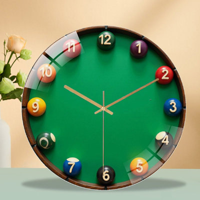 Professional Billiard Pool Table Accessories Set Art - 12'' Modern Glass Wall Clock