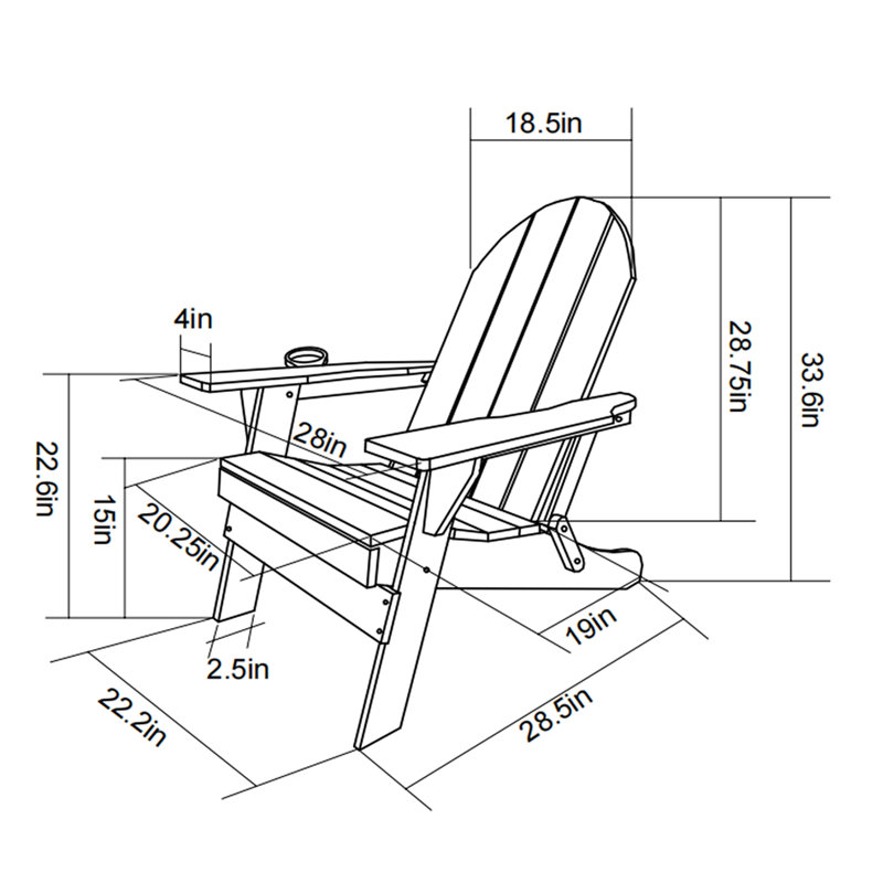 HDPE Folding Adirondack Chair With Dual Cup Holder - Composite Adirondack Chair With Wood Texture, Gray
