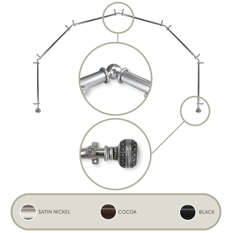 Ensemble de quincaillerie à rideaux simple &-side bay pour fenêtre Nolia, 28 à 48 po (de chaque côté), Nickel satiné