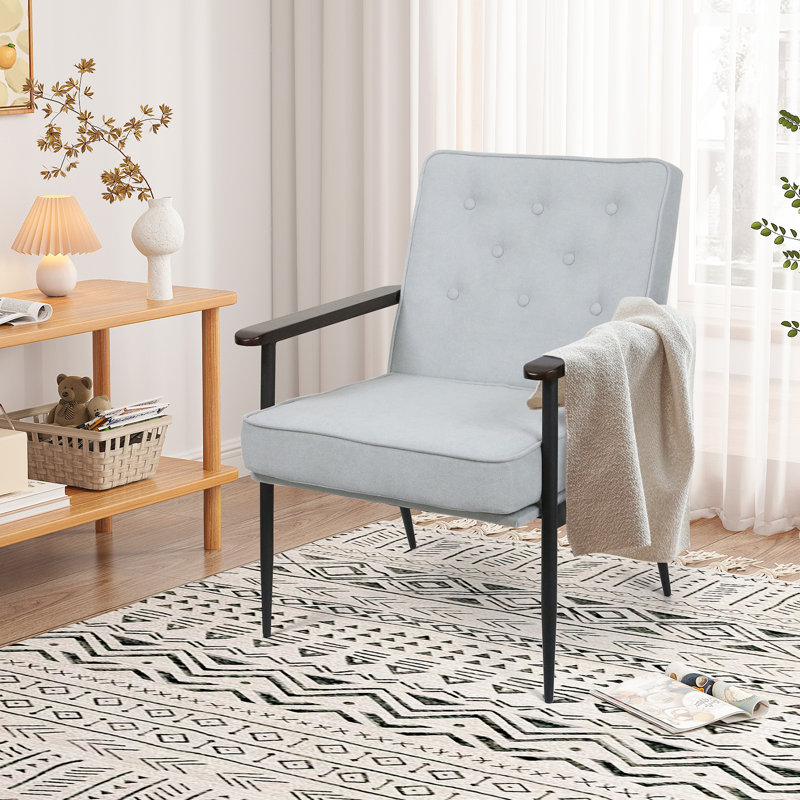 22.8" W Chenille Upholstered Armchair, Light Gray Wool