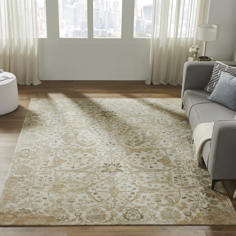 Wool Area Rug, Rectangle 7'6" x 9'6", Gold/Ivory